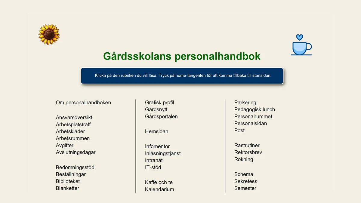 Skärmbild av Personalhandbok