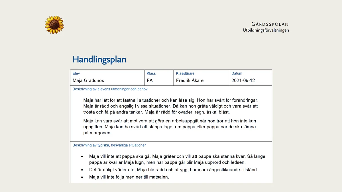 Skärmbild av Elevhandlingsplan