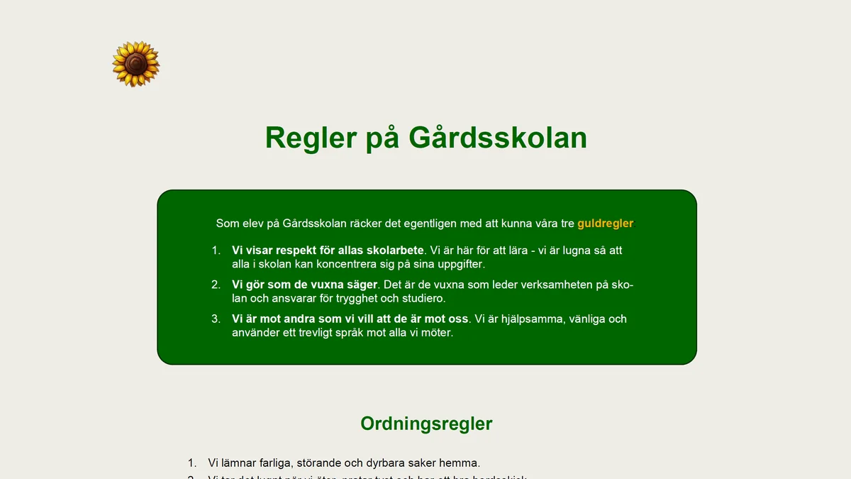 Skärmbild av Ordningsregler