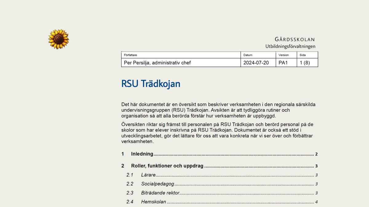 Skärmbild av Särskild undervisningsgrupp