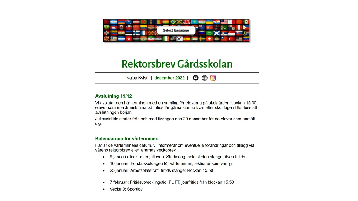 Skärmbild av Skolbrev