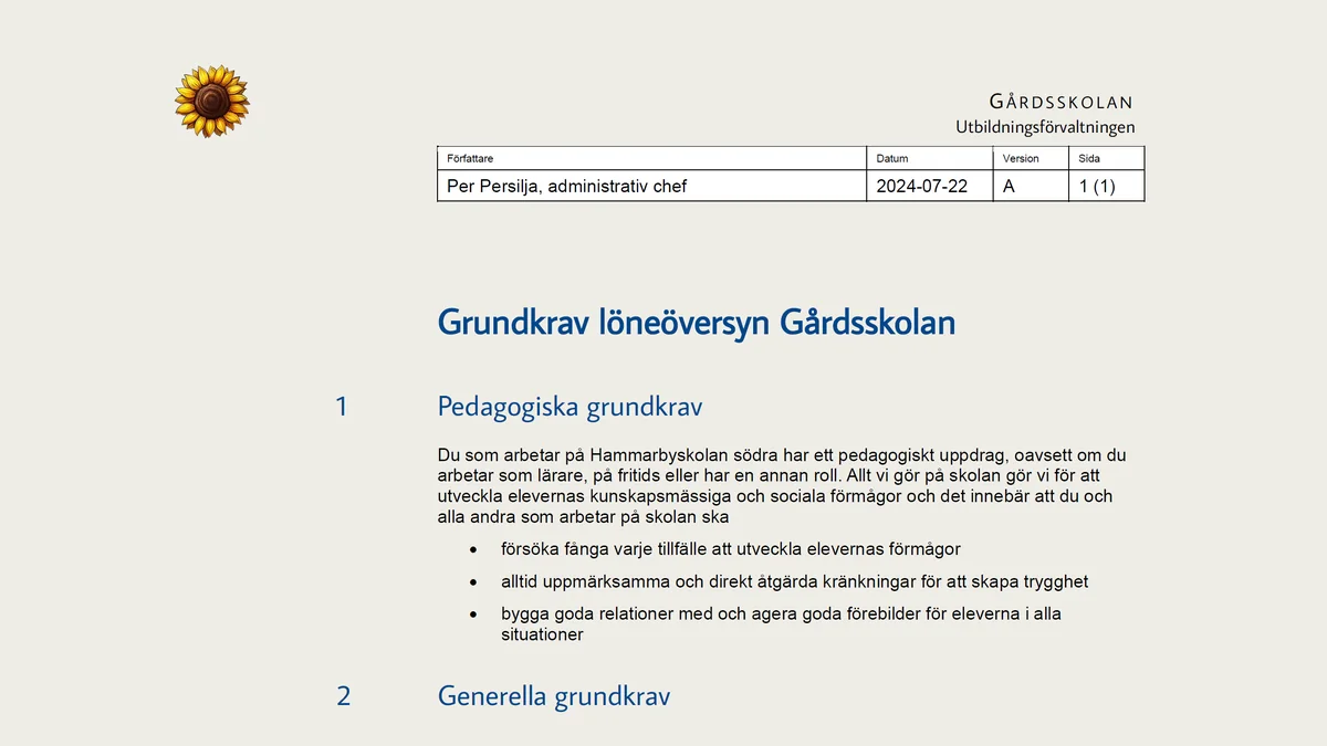 Skärmbild av Löneöversyn - grundkrav