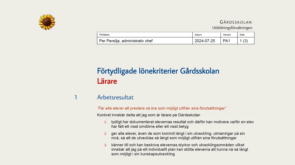 Skärmbild av Löneöversyn - lönekriterier